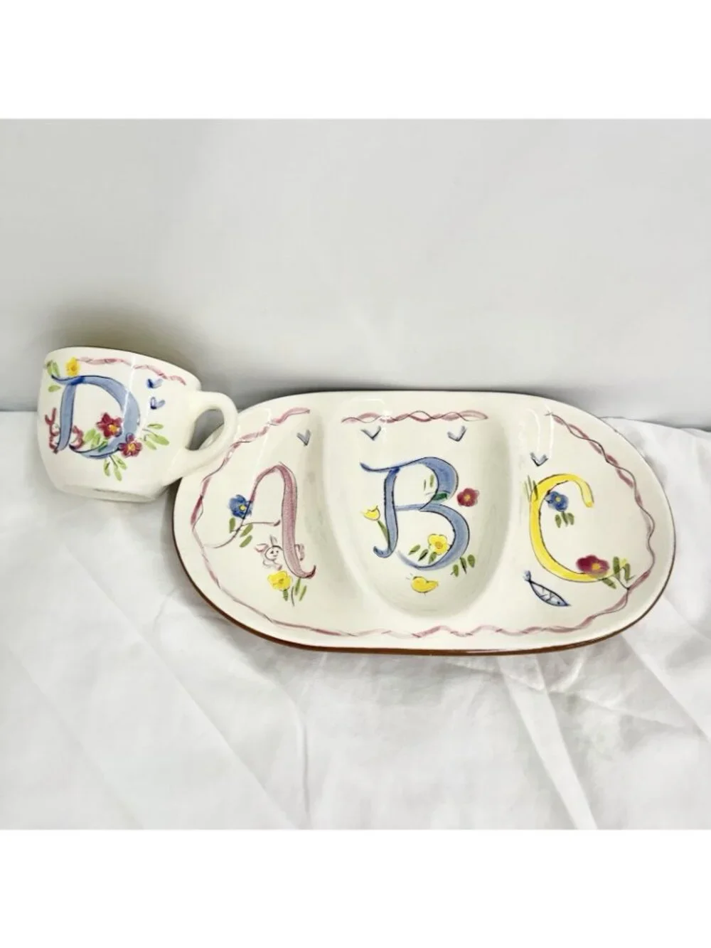 Stangl Hand Painted ABC Child’s Divided Plate & Mug Set Trenton NJ Vintage